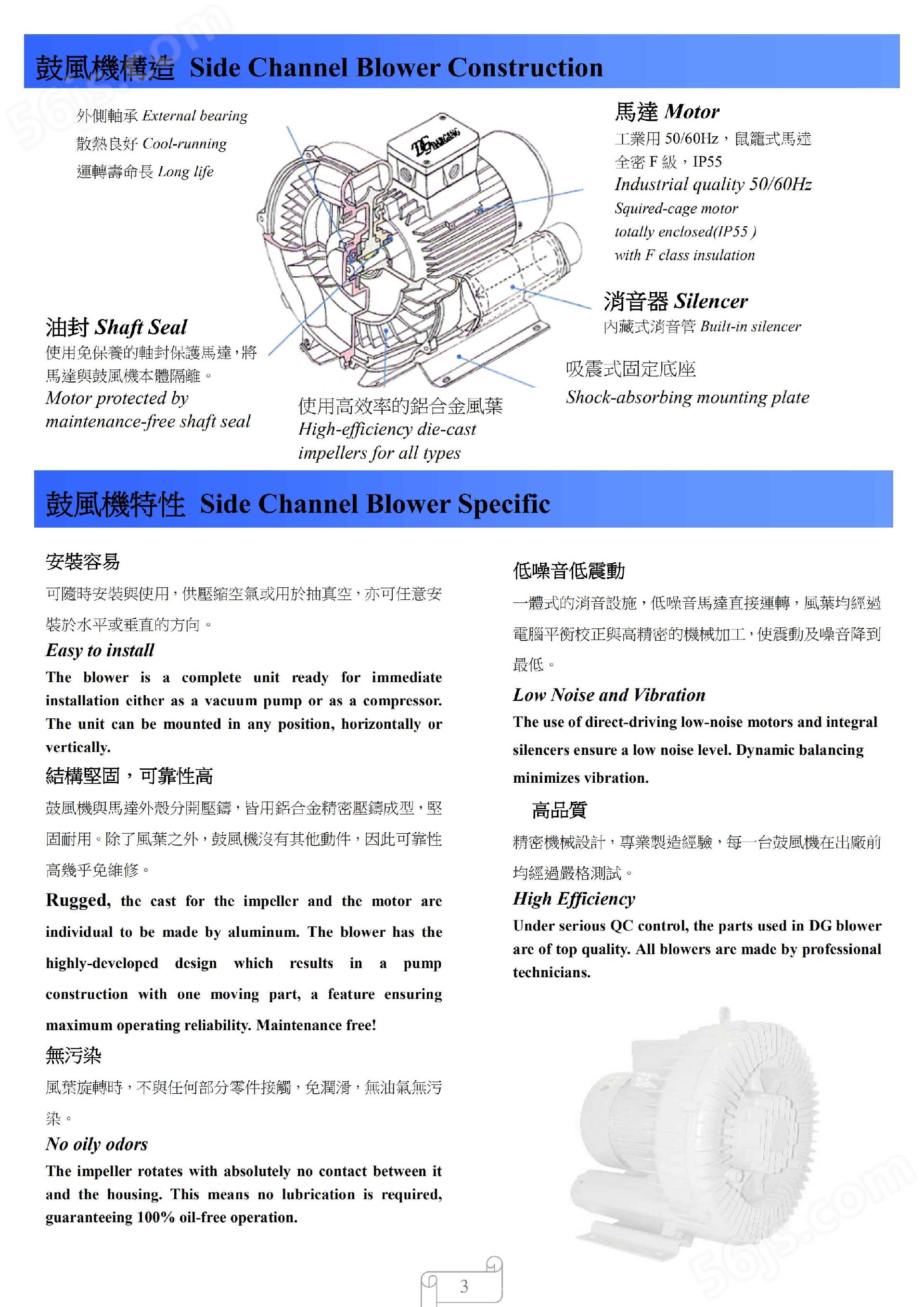 工业自动化设备配套TAIWAN达纲DG-400-46高压漩涡风机--上海梁瑾机电设备有限公司